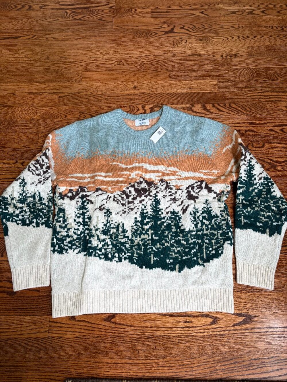 New! Old Navy SoSoft Sweater Mens Size XL Mountain Scene Ski Winter Trees Crew